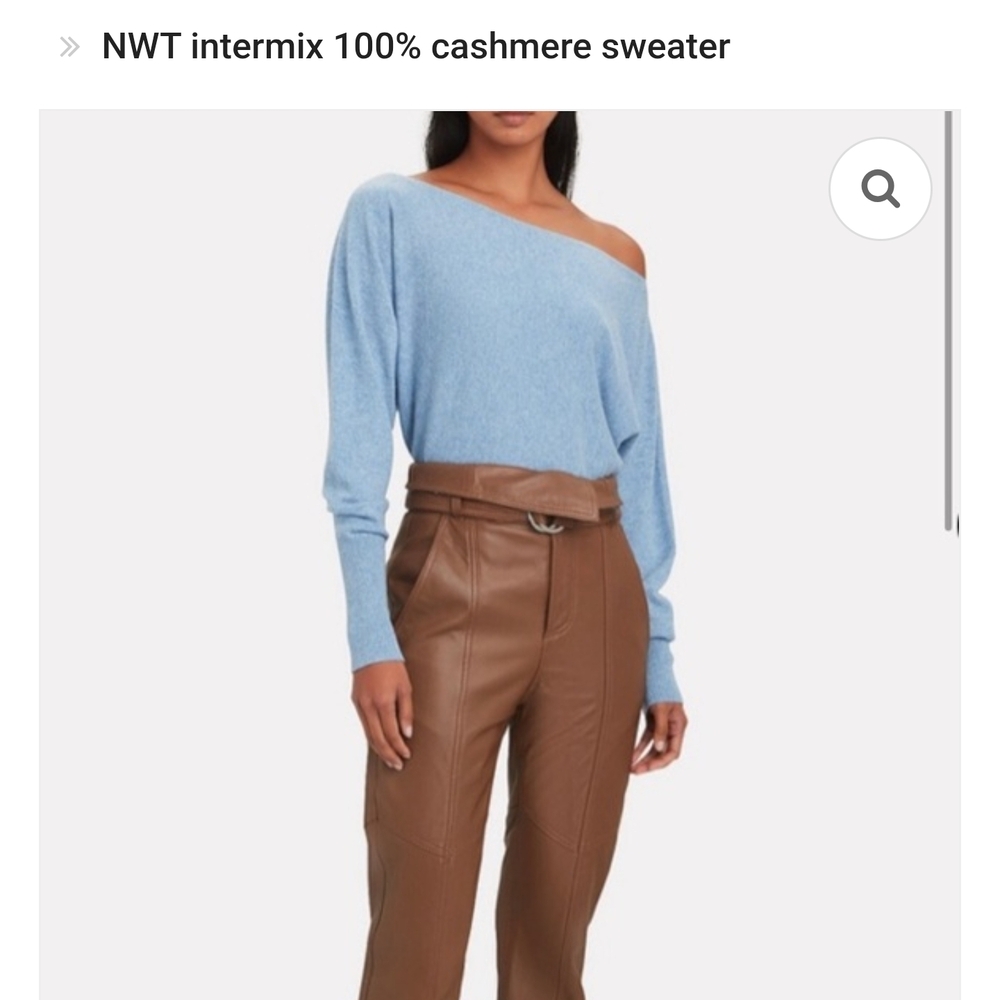 *Moving Sale*: INTERMIX 100% Thick Cashmere Light Blue Off-the-Shoulder Sweater